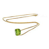 Green Amber Cube Bead Necklace 14K Gold Plated
